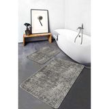 Rem Home Remhome Siyah- Füme Zeminde Bohem Motifli Antika Eskitme Motifli Etnik Motifler 2'li Banyo Paspas Takımı Takım Banyo Paspası - Kahverengi - 2'li Set