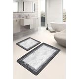Rem Home Remhome Siyah - Gri Zeminde Çerçeveli Motifli Eskitme Motifli Avangarde 2'li Banyo Paspas Takımı Takım Banyo Paspası - 2'li Set