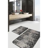 Rem Home Remhome Siyah - Gri Zeminde Eskitme Motifli Antik Desenli Eskitme Motifli Geometrik 2'li Banyo Paspas Takımı Takım Banyo Paspası - Kahverengi - 2'li Set