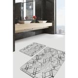 Rem Home Remhome Siyah - Gri Zeminde Geometrik Motifli Kilim Geometrik Sade & Şık 2'li Banyo & Mutfak Paspas Takımı Takım Banyo Paspası - 2'li Set