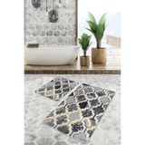 Rem Home Remhome Siyah - Gri Zeminde Morrocan Motifli Antik Geometrik Eskitme Motifli 2'li Banyo Mutfak Paspas Takımı Takım Banyo Paspası - 2'li Set