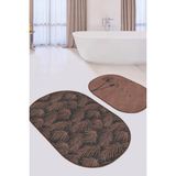 Rem Home Remhome Siyah Kahve Ince Tüyler 2'li Oval Kaymaz Tabanlı Mutfak Paspas Seti & Banyo Halı Takımı Takım Banyo Paspası - Renkli - 2'li Set