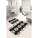 Rem Home Remhome Siyah Kahverengi Zeminde Etnik Motifli Geleneksel Desenli Etnik Motifler 2'li Banyo Paspas Takımı Takım Banyo Paspası - 2'li Set