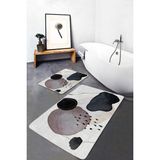Rem Home Remhome Siyah - Kahverengi Zeminde Kanvas Motifli Yağlıboya Bohem Modern 2'li Banyo & Mutfak Paspas Takımı Takım Banyo Paspası - 2'li Set