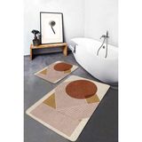 Rem Home Remhome Siyah Kahverengi Zeminde Tablo Motifli Modern Sanat Geometrik Bohem 2'li Banyo Mutfak Paspas Takımı Takım Banyo Paspası - 2'li Set