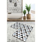 Rem Home Remhome Siyah - Mavi Zeminde Üçgen Motifli Geometrik Geometrik Sade & Şık 2'li Banyo & Mutfak Paspas Takımı Takım Banyo Paspası - Turkuaz - 2'li Set