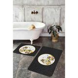 Rem Home Remhome Siyah Puantiyeli Sarı Arabalı 2'li Banyo Paspas Takımı & Mutfak Halısı Seti Takım Banyo Paspası - Renkli - 2'li Set