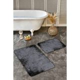Rem Home Remhome Siyah - Süme Zeminde Kilim Motifli Eskitme Geometrik Eskitme Motifli 2'li Banyo Mutfak Paspas Takımı Takım Banyo Paspası - 2'li Set