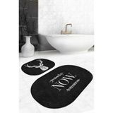 Rem Home Remhome Siyah Zemin Geyik Y.n.t. Tasarımlı 2'li Oval Kaymaz Tabanlı Banyo & Mutfak Paspas Takımı Takım Banyo Paspası - Renkli - 2'li Set