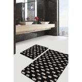 Rem Home Remhome Siyah Zemin Puantiye Motifli Kaktüs Temalı 2'li Kaymaz Tabanlı Banyo & Mutfak Paspas Takımı Takım Banyo Paspası - Renkli - 2'li Set