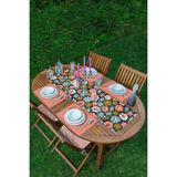 Rem Home Remhome Siyah Zeminde Renkli Çiçek Desenli Dijital Baskılı 1 Runner & 4 Adet Mercan Renkli Amerikan Servis - 35 x 45