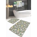 Rem Home Remhome Soft Kozalak Motifli Yaprak Tasarımlı 2'li Kaymaz Tabanlı Banyo & Mutfak Paspas Takımı Takım Banyo Paspası - Renkli - 2'li Set