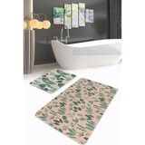 Rem Home Remhome Soft Zemin Tropik Yapraklar Dijital Baskılı 2'li Kaymaz Tabanlı Banyo & Mutfak Paspas Takımı Takım Banyo Paspası - Renkli - 2'li Set