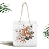 Rem Home Remhome Sonbahar Temalı Kurumuş Tropik Yaprak Motifli Fermuarlı Kumaş Plaj Çantası Omuz Çantası - 45 x 50 x 7 cm - Renkli