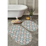 Rem Home Remhome Soyut Renkli Tropik Yapraklar Özel Tasarım 2'li Oval Kaymaz Tabanlı Banyo & Mutfak Paspas Takımı Takım Banyo Paspası - 2'li Set