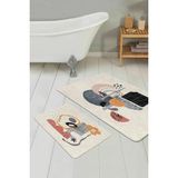 Rem Home Remhome Soyut Tasarımlı Dijital Baskılı 2'li Kaymaz Tabanlı Banyo & Mutfak Paspas Takımı Takım Banyo Paspası - Renkli - 2'li Set