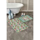 Rem Home Remhome Summer Temalı Flamingo Tasarımlı 2'li Kaymaz Tabanlı Banyo & Mutfak Paspas Takımı Takım Banyo Paspası - Renkli - 2'li Set