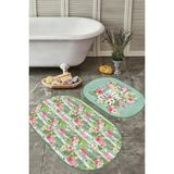 Rem Home Remhome Summer Temalı Flamingo Tasarımlı 2'li Oval Kaymaz Tabanlı Banyo & Mutfak Paspas Takımı Takım Banyo Paspası - Renkli - 2'li Set