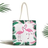 Rem Home Remhome Tropik Yaprak Flamingo Özel Tasarımlı Dijital Baskılı Fermuarlı Kumaş Plaj Çantası Omuz Çantası - 45 x 50 x 7 cm - Renkli
