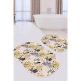 Rem Home Remhome Tropik Yaprak & Hayvan Motifli Özel Tasarım 2'li Oval Kaymaz Tabanlı Banyo & Mutfak Paspas Takımı Takım Banyo Paspası - Renkli - 2'li Set