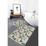 Rem Home Remhome Tropikal Tüy Motifli Dijital Baskılı 2'li Kaymaz Tabanlı Banyo & Mutfak Paspas Takımı Takım Banyo Paspası - Renkli - 2'li Set