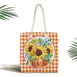 Rem Home Remhome Turuncu Ekose Motifli Kabak Tasarımlı Fermuarlı Kumaş Omuz Çantası - 45 x 50 x 7 cm - Renkli