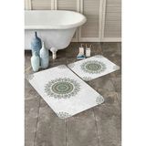 Rem Home Remhome Tüy Motifli Mandala Tasarımlı Dijital Baskılı 2'li Kaymaz Tabanlı Banyo & Mutfak Paspas Takımı Takım Banyo Paspası - Renkli - 2'li Set