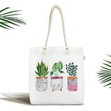 Rem Home Remhome Vazo Temalı Tropik Yaprak Motifli Modern Fermuarlı Kumaş Plaj Çantası Omuz Çantası - 45 x 50 x 7 cm - Renkli