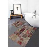 Rem Home Remhome Vintage Zeminde Kırkyama Motifli Patchwork Vintage Etnik Motifler 2'li Banyo & Mutfak Paspas Takımı Takım Banyo Paspası - Kahverengi - 2'li Set