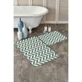 Rem Home Remhome Yeşil Desenli Ebru Sanatı Çizimli 2'li Mutfak & Banyo Paspas Takımı Takım Banyo Paspası - Renkli - 2'li Set