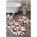 Rem Home Remhome Yılbaşı Ekose Çorap Tasarımlı 2'li Oval Kaymaz Tabanlı Mutfak Paspas Takımı & Banyo Paspas Seti Takım Banyo Paspası - Renkli - 2'li Set