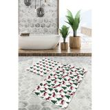 Rem Home Remhome Yılbaşı Temalı Geyik Çam Ağacı Ekose Motifli 2'li Kaymaz Tabanlı Banyo & Mutfak Paspas Takımı Takım Banyo Paspası - Renkli - 2'li Set