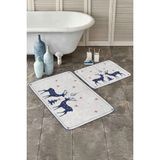 Rem Home Remhome Yılbaşı Temalı Lacivert Geyik Motifli 2'li Kaymaz Tabanlı Banyo & Mutfak Paspas Takımı Takım Banyo Paspası - Renkli - 2'li Set