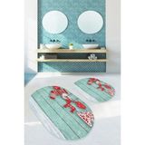 Rem Home Remhome Yılbaşı Temalı Özel Tasarımlı Dijital Baskılı 2'li Oval Kaymaz Tabanlı Banyo & Mutfak Paspas Takımı Takım Banyo Paspası - Renkli - 2'li Set