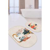 Rem Home Remhome Yoga Kadın Motifli Özel Tasarım 2'li Oval Mutfak Paspas Takımı & Banyo Paspas Takımı Takım Banyo Paspası - Renkli - 2'li Set