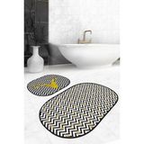 Rem Home Remhome Zizag Zemin Gold Kar Tanesi Geyik Detaylı 2'li Oval Kaymaz Tabanlı Banyo & Mutfak Paspas Takımı Takım Banyo Paspası - Renkli - 2'li Set