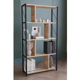 Remaks 5 Raflı Metal Large Kitaplık Dekoratif Kitaplık Meşe
