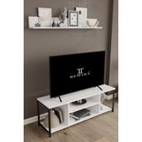 Remaks Jolie 120 cm Metal Beyaz Tv Sehpası Modern Tasarım Raflı Tv Ünitesi