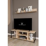 Remaks Jolie 120 Cm Metal Tv Sehpası Raflı Tv Ünitesi Televizyon Sehpası Meşe