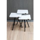 Remaks Kare Metal Ayaklı 3'Lü Zigon Sehpa Çay Sehpası Servis Sehpası - Beyaz / Beyaz