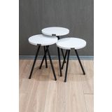 Remaks Yuvarlak Metal Ayaklı 3'Lü Zigon Sehpa Çay Sehpası Servis Sehpası - Beyaz / Beyaz