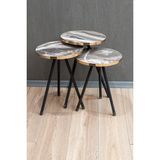 Remaks Yuvarlak Metal Ayaklı 3'lü Zigon Sehpa Çay Sehpası Servis Sehpası
