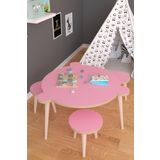 Remaks Yuvarlak Yaz Sil Yüzey Çocuk Masa Sandalye Takımı 1 Aktivite Oyun Masası 3 Sandalye - Pembe
