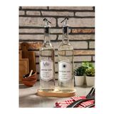 Rembox Ahşap Standlı 2'li Yağ ve Sirke Şişesi 750 ml Zeytinyağ Sıvıyağ Şişesi Şeffaf Yağdanlık Yağlık