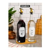 Rembox Ahşap Standlı Gold Tıpalı 2'li Sirke Ve Nar Ekşisi Şişesi 750 Ml Yağlık Zeytinyağ Sıvıyağ Yağdanlık