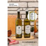 Rembox Ahşap Stantlı 2'li Yağ Şişesi - Zeytinyağı Sıvıyağ Şişesi - Dekoratif Yağdanlık Yağlık 750 ml