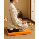 Remege İkili Yoga Meditasyon Minderi Seti Lotus Çiçeği Baskılı 60x60 cm ve 40x20 cm - Turuncu - Siyah