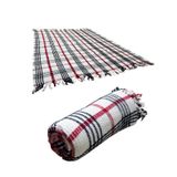 Remege Örme Yoga Battaniyesi, 150x190 cm,%70 Akrilik%30 Pamuk, Püsküllü, Çizgili Desen (Kırmızı-Antrasit)