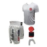 Remege Spor Malzemeleri Kick Boks Şortu - Kick Boks Tişörtü - 3,5 Mt Bandaj - Silikon Dişlik Kickboks 4'lü Set