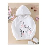 REMESA Kız Çocuk Kapşonlu Beyaz Tatlı Ayıcık Baskılı Sweatshirt